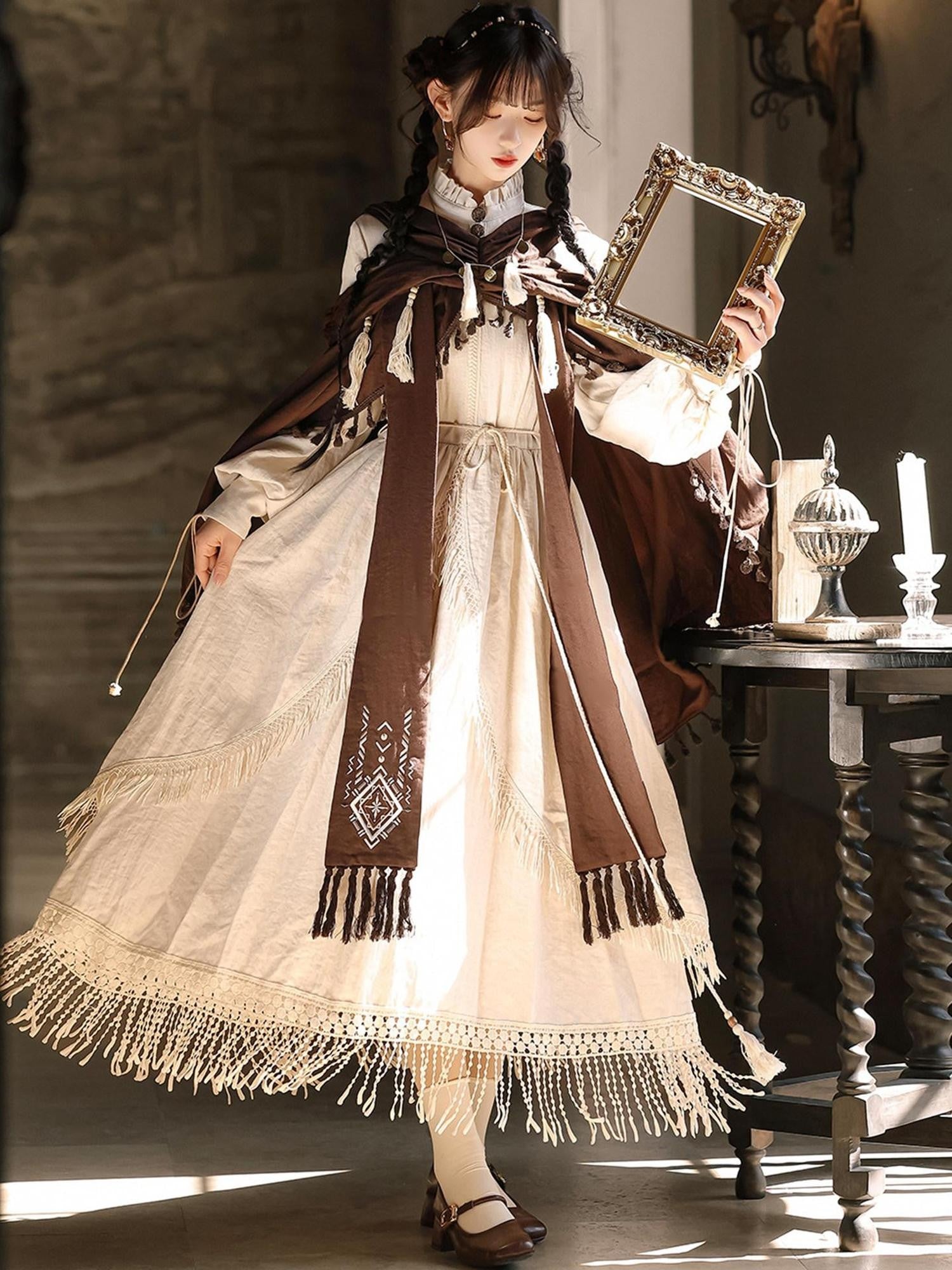 Sweet Promise Wasteland Lolita Gothic Three Piece A Line Stand Collar Women's Op Sets