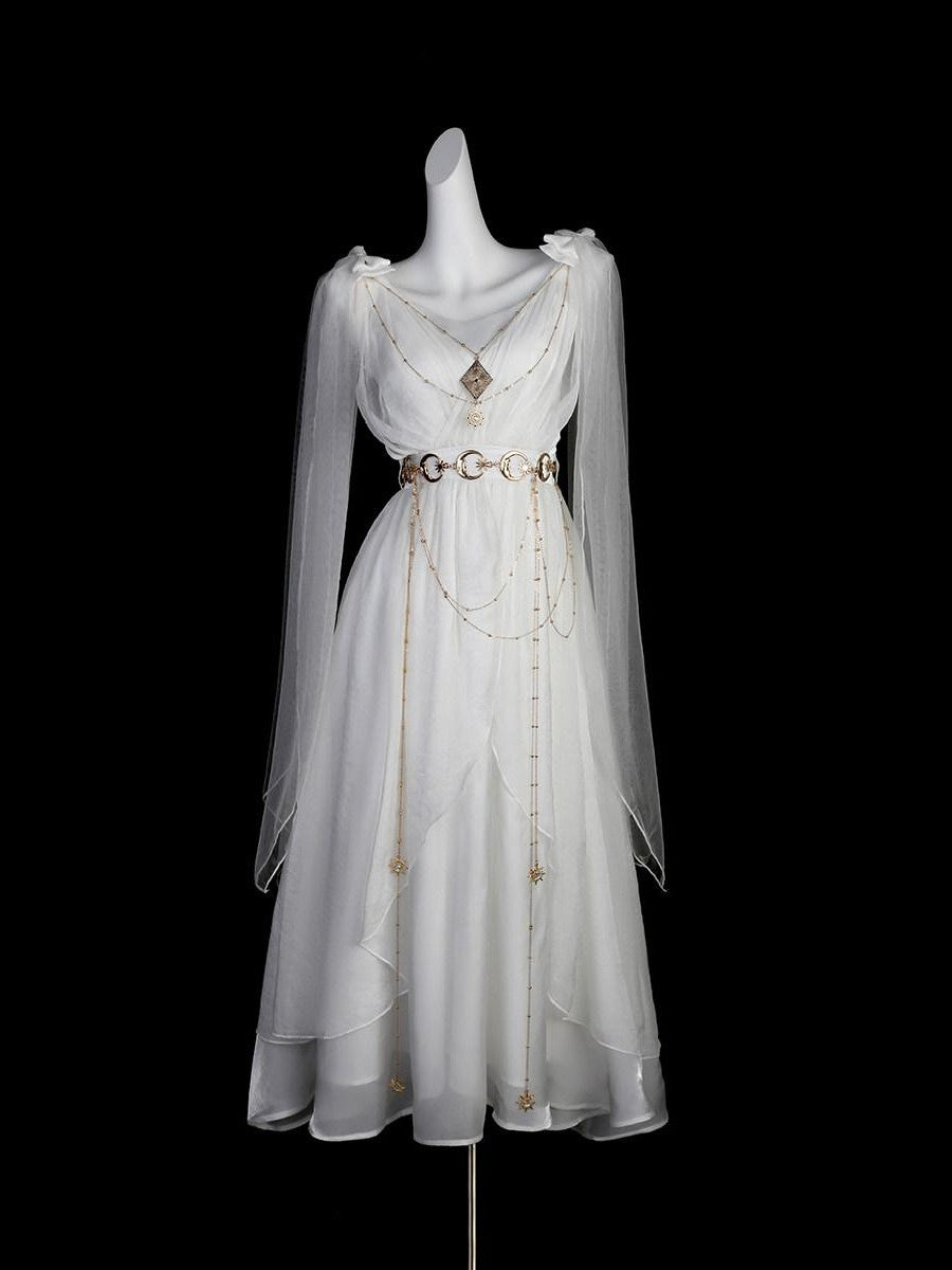 Sweet Promise White Ribbon High Waist U Neck Lolita Women's Polyester Jsk / Jumper Skirts