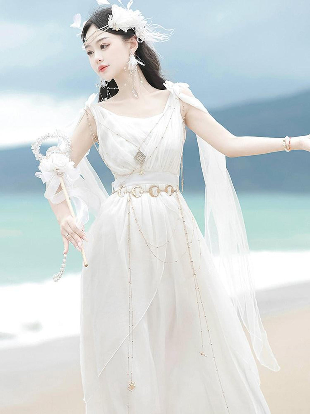 Sweet Promise White Ribbon High Waist U Neck Lolita Women's Polyester Jsk / Jumper Skirts