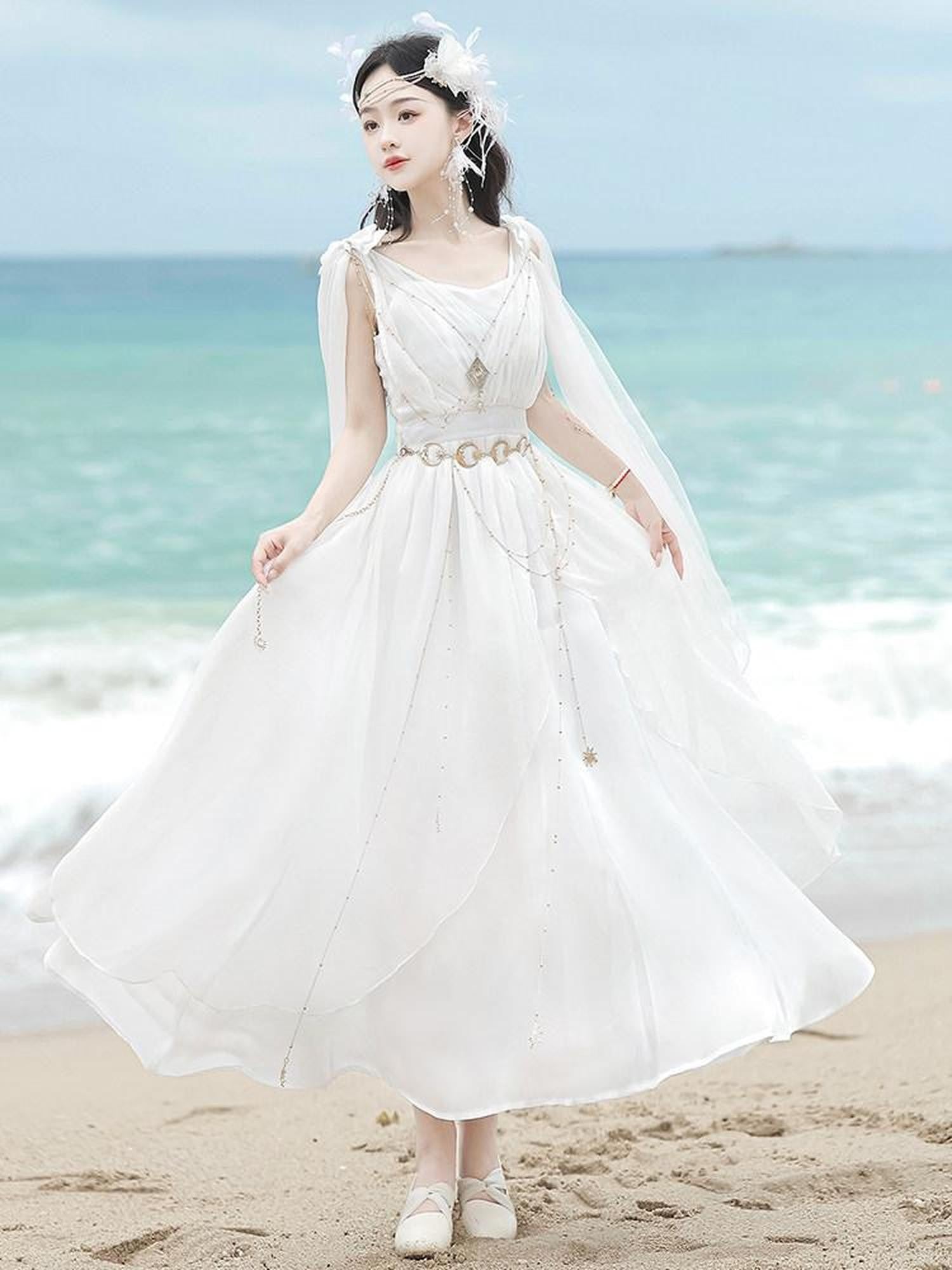 Sweet Promise White Ribbon High Waist U Neck Lolita Women's Polyester Jsk / Jumper Skirts
