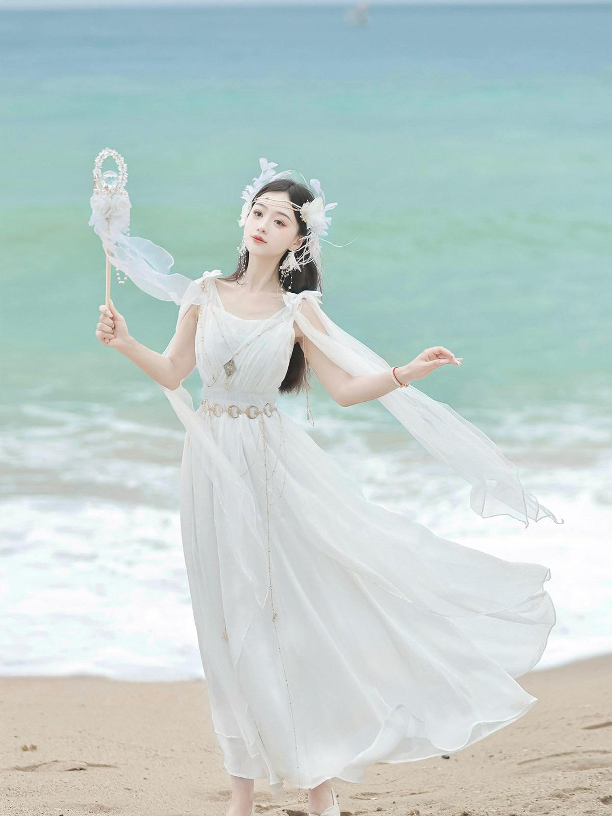 Sweet Promise White Ribbon High Waist U Neck Lolita Women's Polyester Jsk / Jumper Skirts