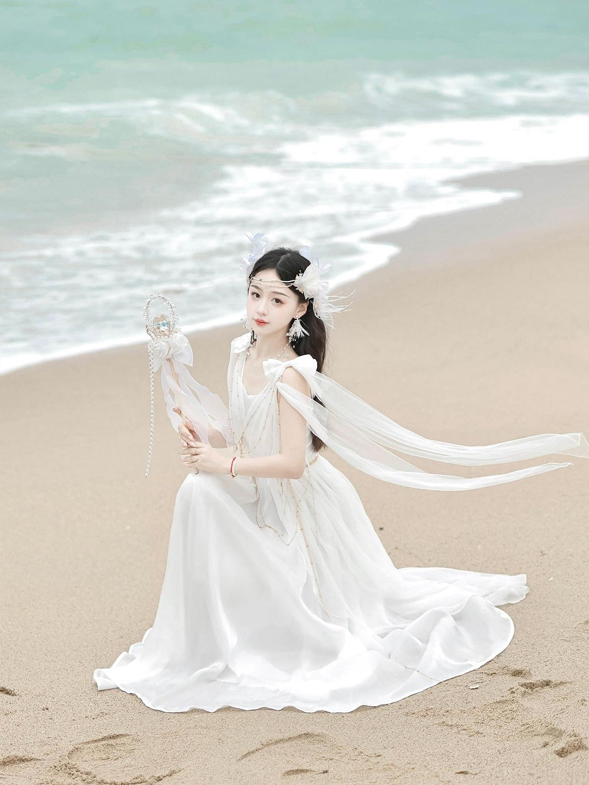 Sweet Promise White Ribbon High Waist U Neck Lolita Women's Polyester Jsk / Jumper Skirts