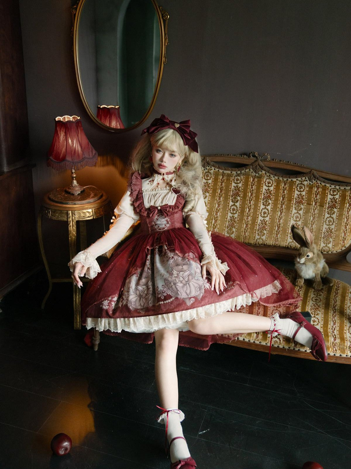 Sweet Promise Wine Red Lolita Princess Spaghetti Strap Two Piece Women's Jsk / Jumper Skirts
