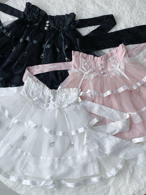 Virtual Paradise Ballet Bow Lace Tulle Fishbone High Waist Women's Tencel Skirts