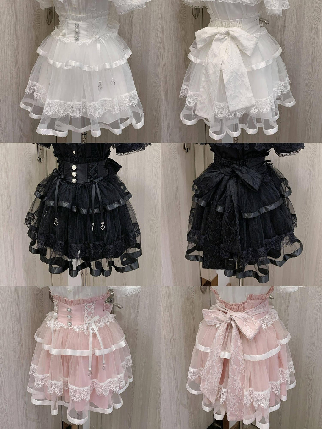 Virtual Paradise Ballet Bow Lace Tulle Fishbone High Waist Women's Tencel Skirts