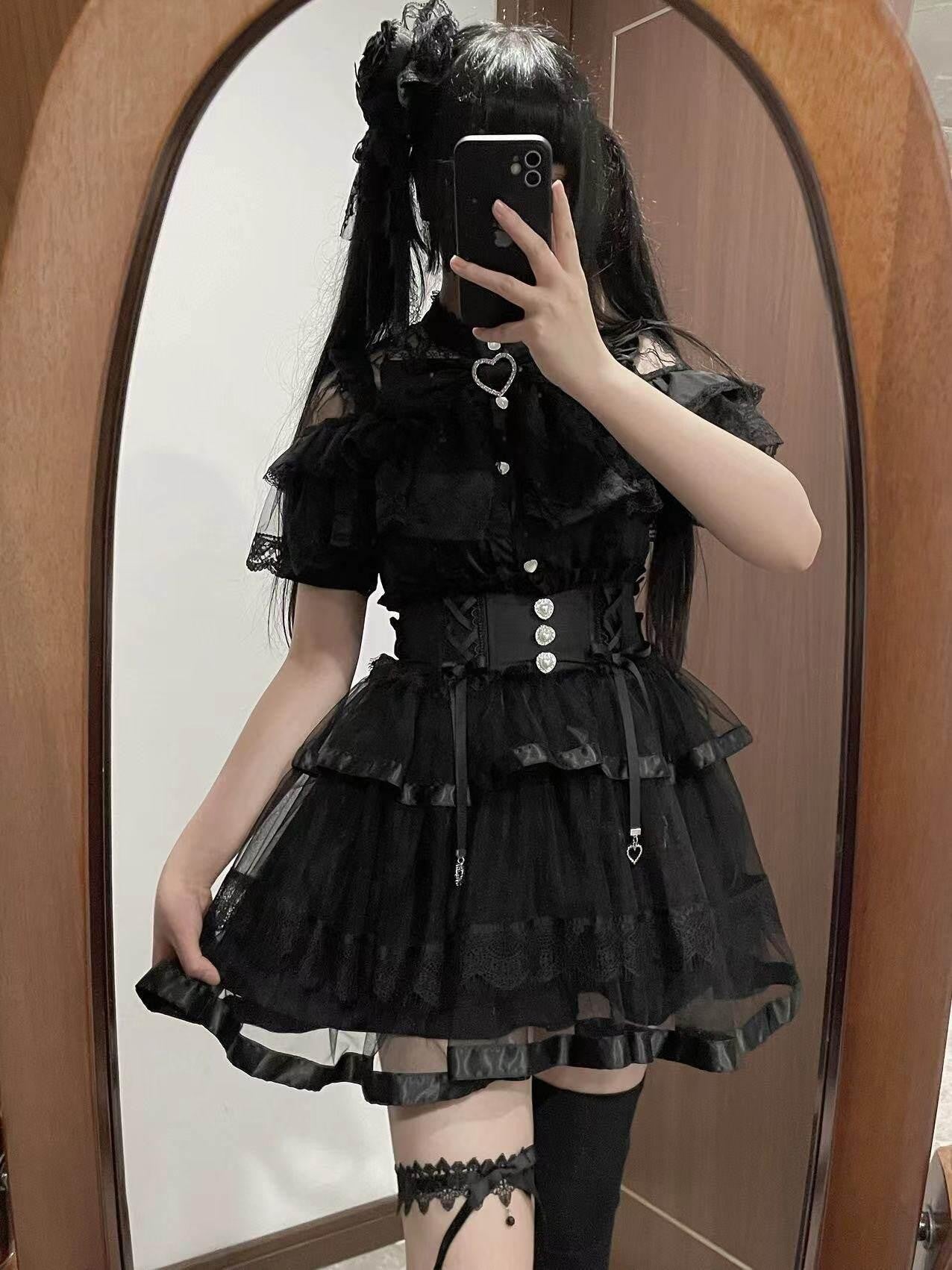 Virtual Paradise Ballet Bow Lace Tulle Fishbone High Waist Women's Tencel Skirts