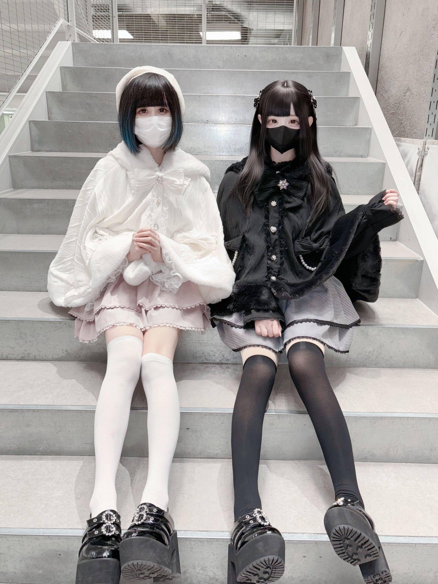 Virtual Paradise Beige Bunny Ear Hood Bow Pearl Fur Collar Women's Fleece Lined Long Cloaks