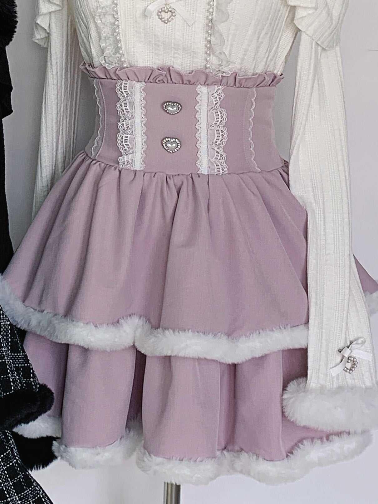 Virtual_Paradise_Black_Pink_Lace_Frayed_Double_Layer_Tweed_Inspired_Cute_Women's_Outlast_Skirts_860035694811_MISSTT