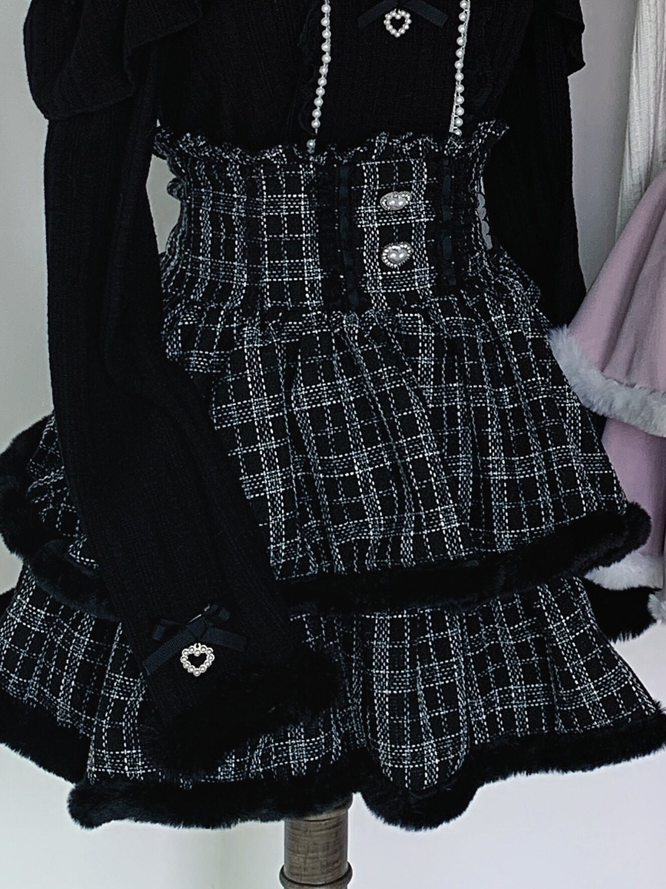 Virtual_Paradise_Black_Pink_Lace_Frayed_Double_Layer_Tweed_Inspired_Cute_Women's_Outlast_Skirts_860035694811_MISSTT