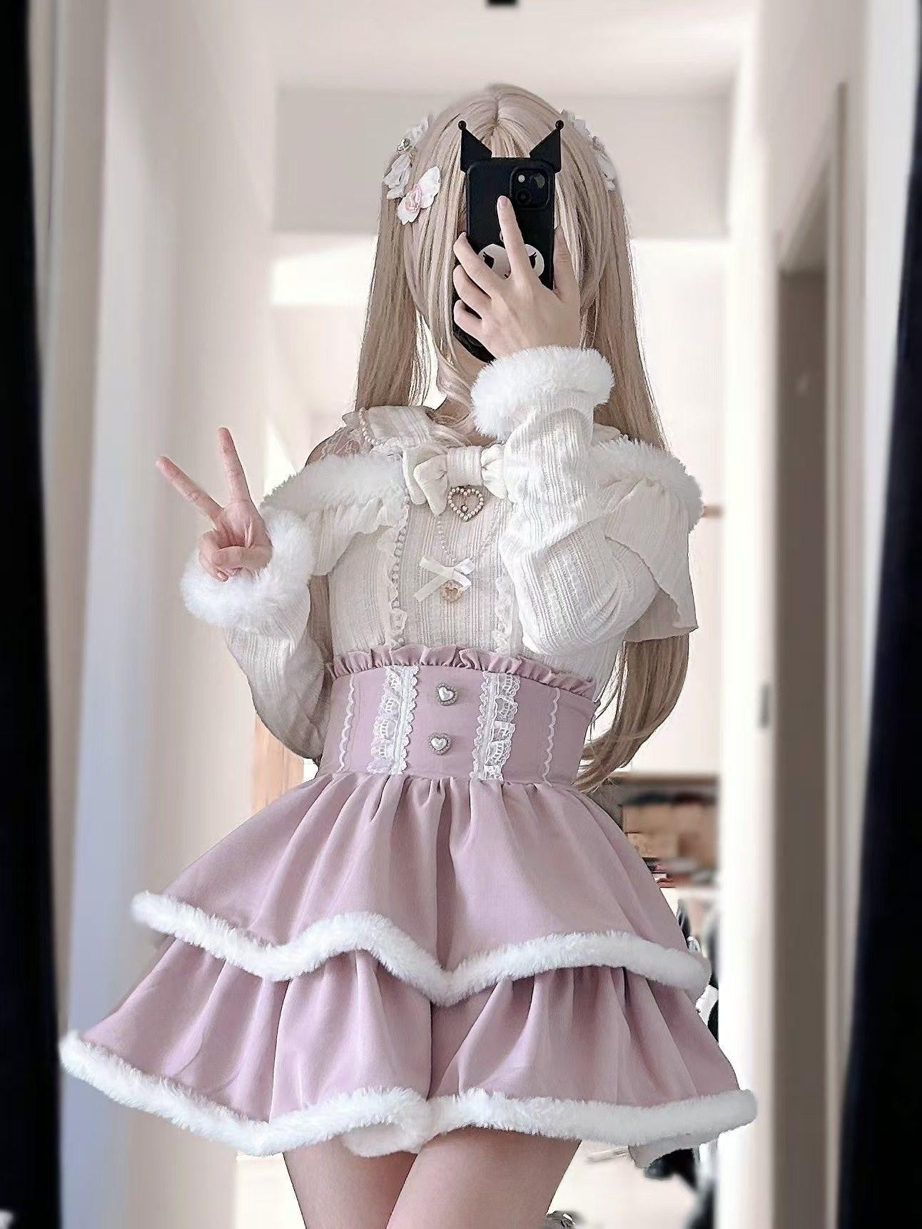Virtual Paradise Black Pink Lace Frayed Double Layer Tweed Inspired Cute Women's Outlast Skirts