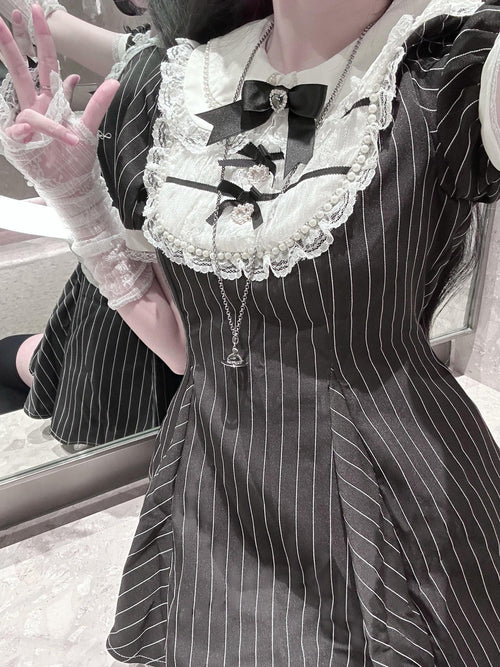 Virtual Paradise Bunny Ear Detachable Sleeve Doll Collar A Line Women's Lace Short Sleeve Op
