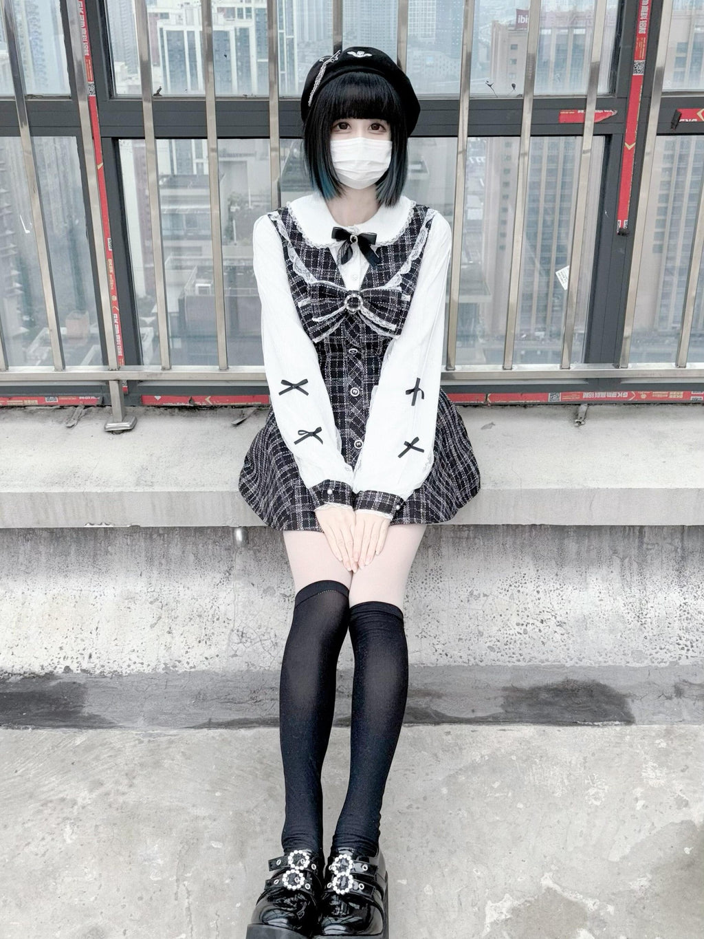 Virtual Paradise Chic Lace Doll Collar A Line Two Piece Tweed Women's Long Sleeve Op