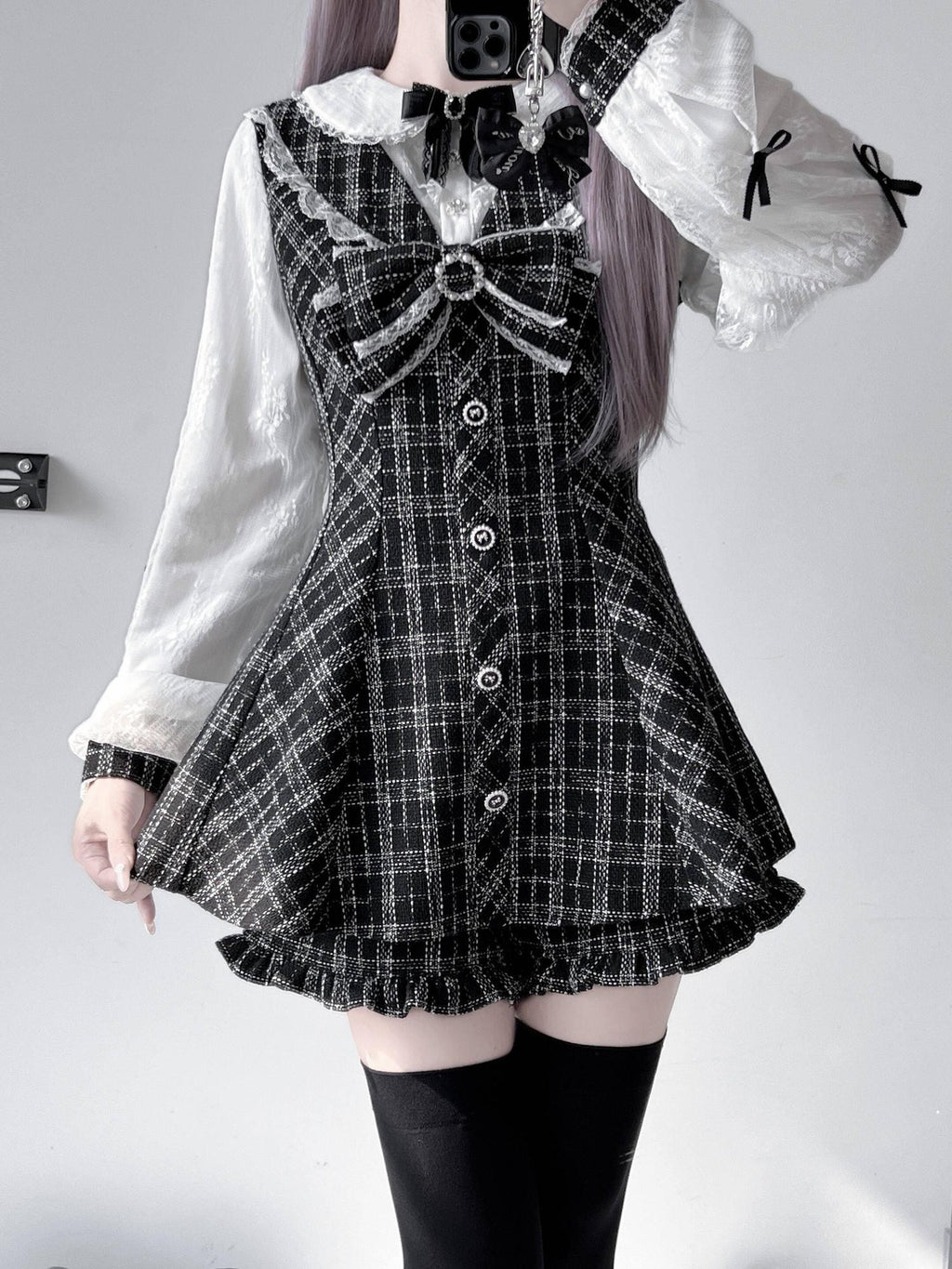 Virtual Paradise Chic Lace Doll Collar A Line Two Piece Tweed Women's Long Sleeve Op