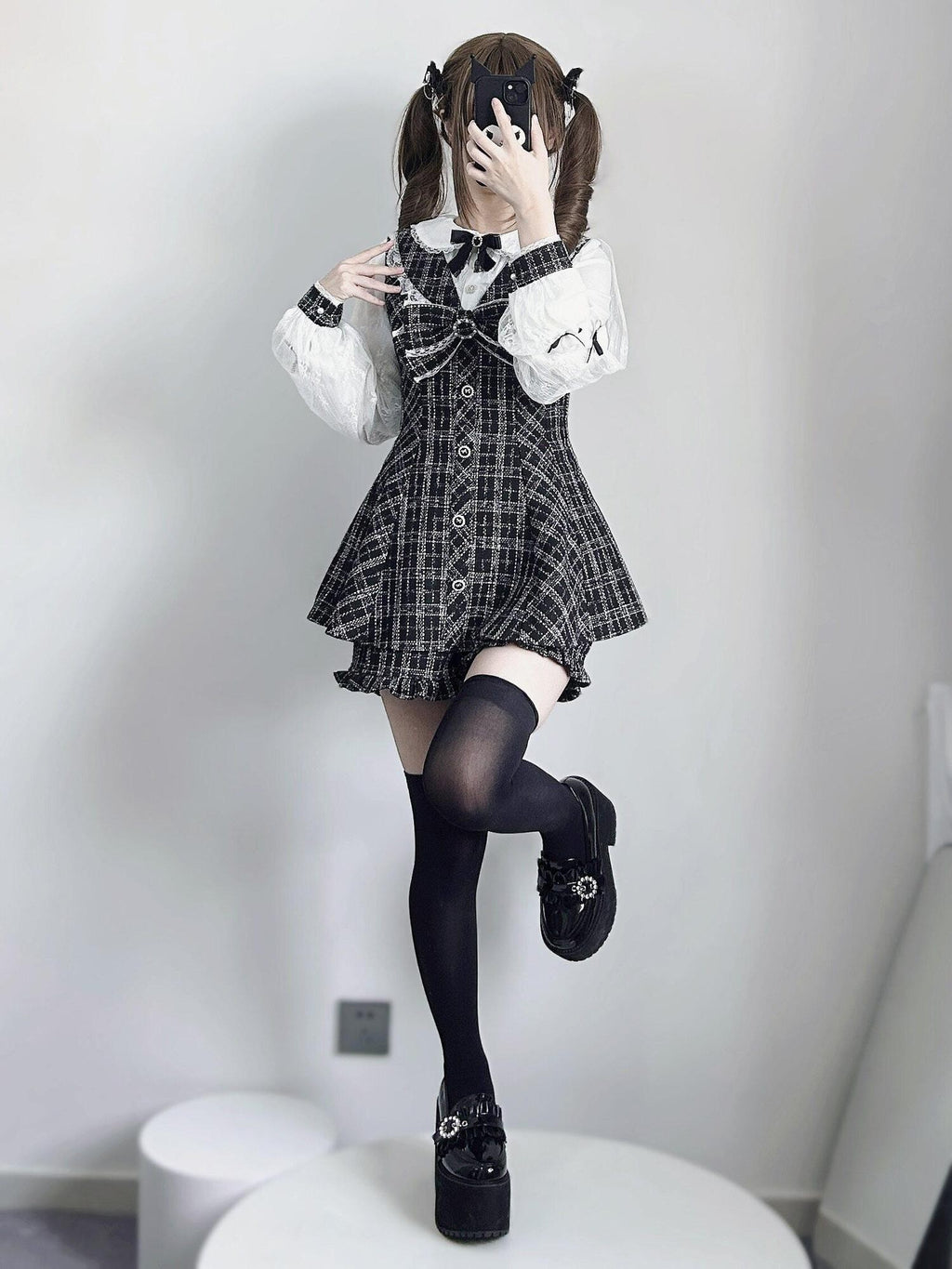 Virtual Paradise Chic Lace Doll Collar A Line Two Piece Tweed Women's Long Sleeve Op