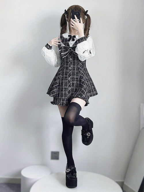 Virtual Paradise Chic Lace Doll Collar A Line Two Piece Tweed Women's Long Sleeve Op