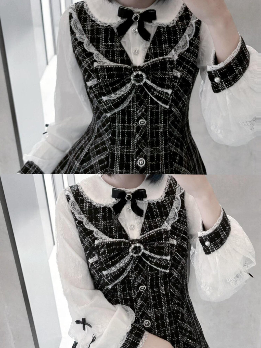 Virtual Paradise Chic Lace Doll Collar A Line Two Piece Tweed Women's Long Sleeve Op