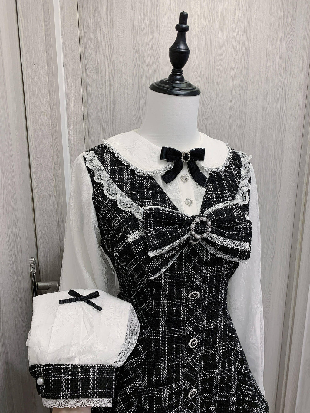 Virtual Paradise Chic Lace Doll Collar A Line Two Piece Tweed Women's Long Sleeve Op