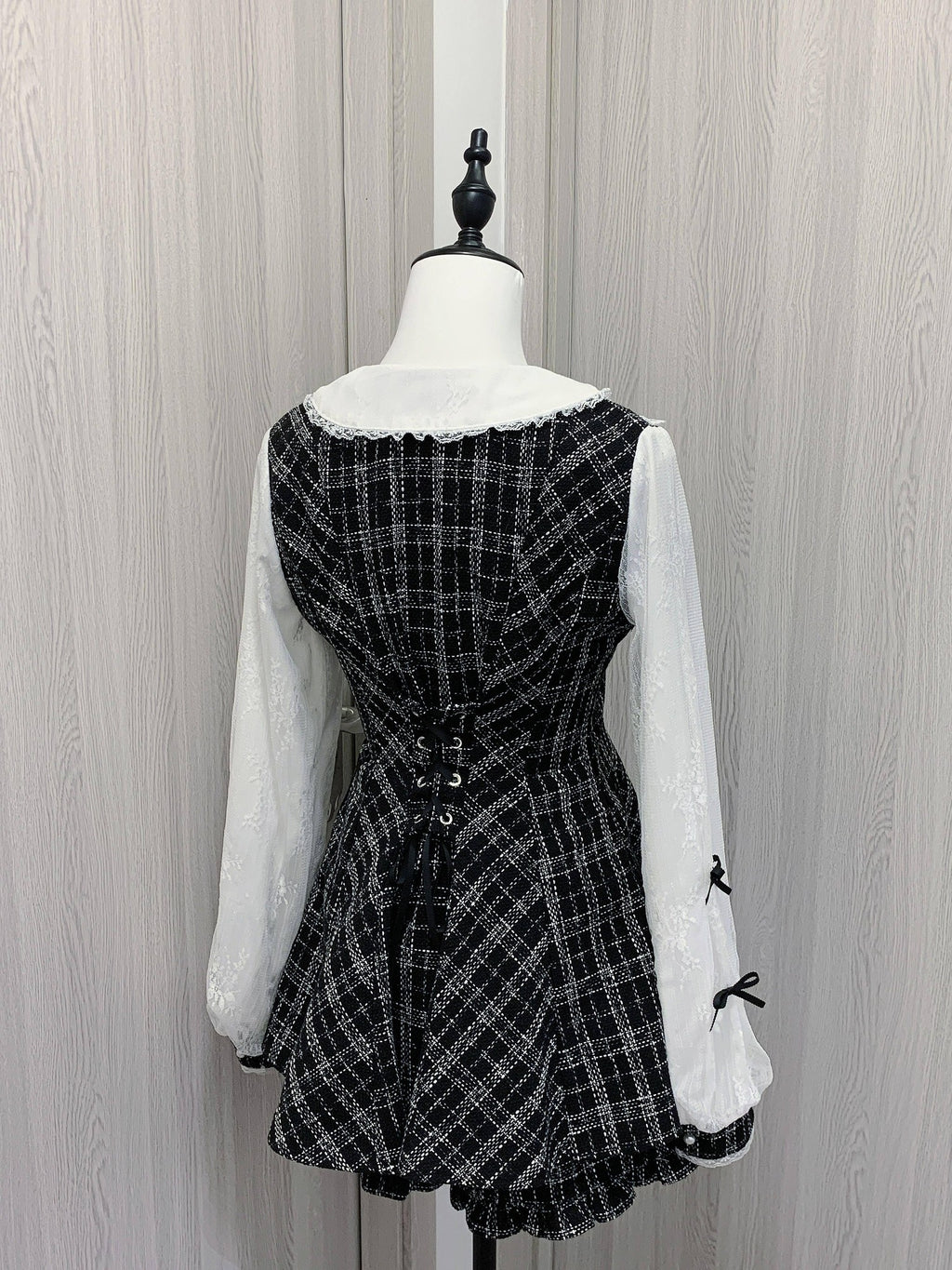 Virtual Paradise Chic Lace Doll Collar A Line Two Piece Tweed Women's Long Sleeve Op