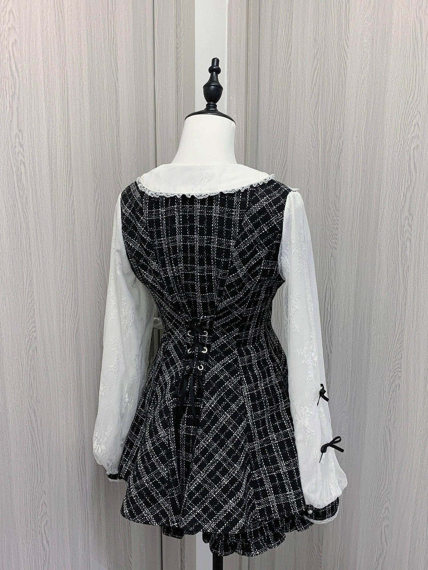 Virtual Paradise Chic Lace Doll Collar A Line Two Piece Tweed Women's Long Sleeve Op