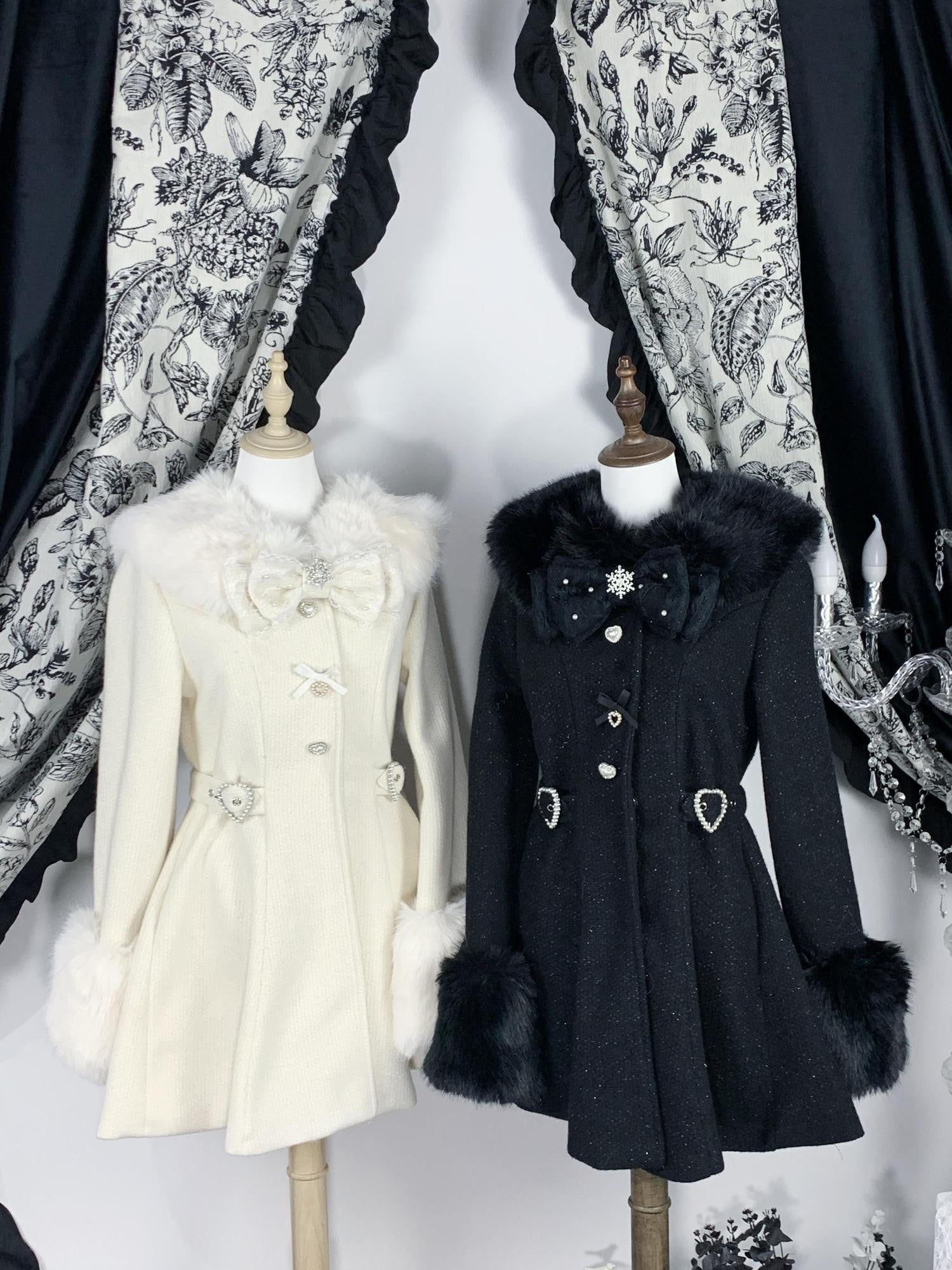 Virtual Paradise Cute Bow Waist Cinch Doll Collar Women's Imitation Wool Coats