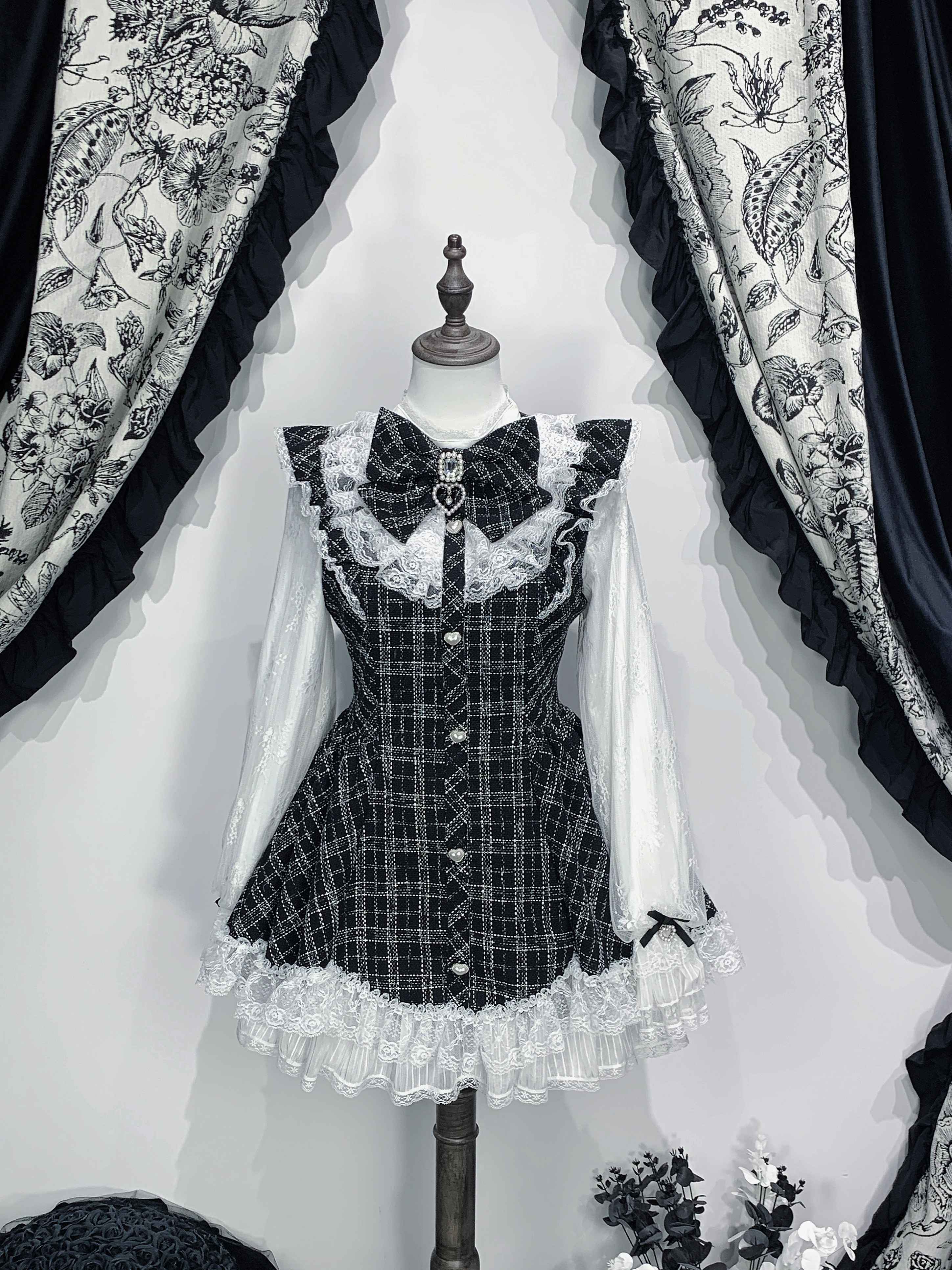 Virtual_Paradise_Eclipse_Doll_Petal_Hem_A_Line_Stand_Collar_Women's_Lace_Tweed_Long_Sleeve_Op_990991161766_MISSTT