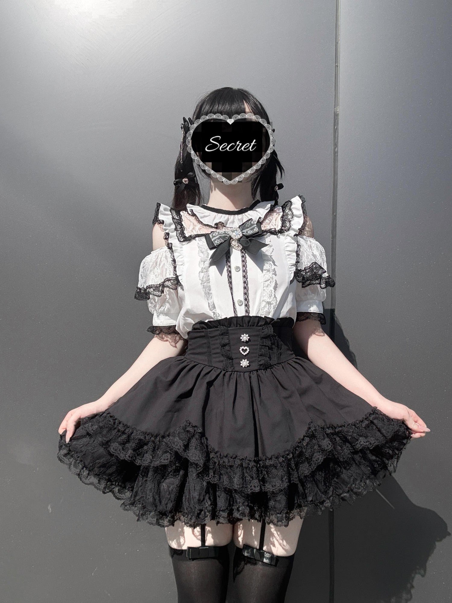 Virtual Paradise Kawaii Japanese Lace Bow Straight Cut Women's Lace Short Sleeve Op