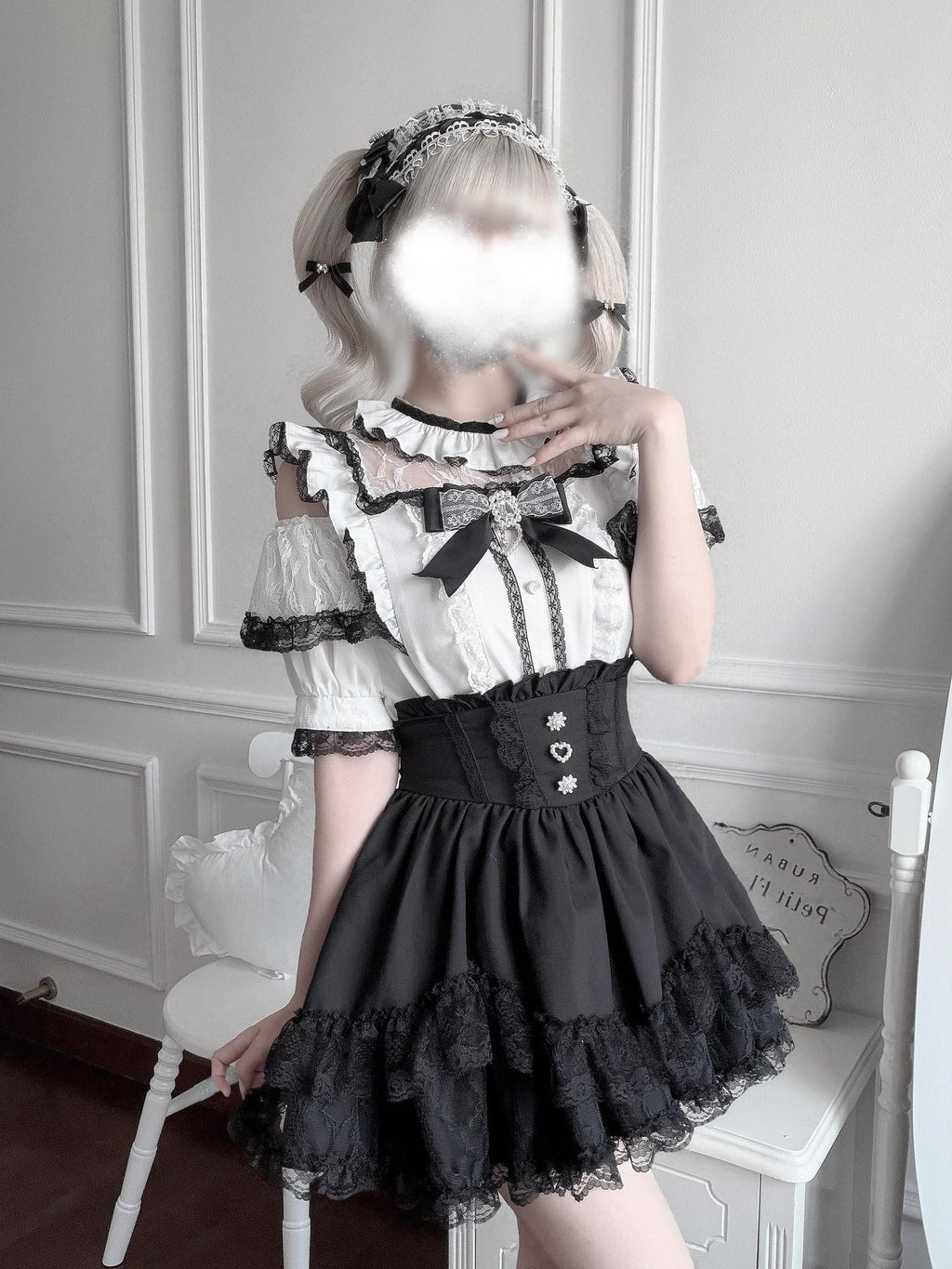 Virtual Paradise Kawaii Japanese Lace Bow Straight Cut Women's Lace Short Sleeve Op