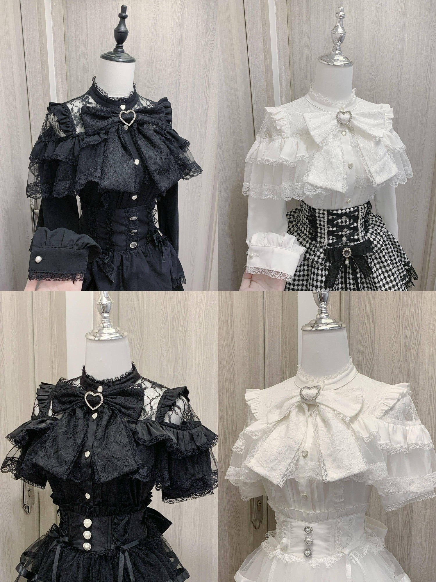 Virtual Paradise Lace Bow Heavy Embellishment Japanese Straight Women's Long Sleeve Blouses