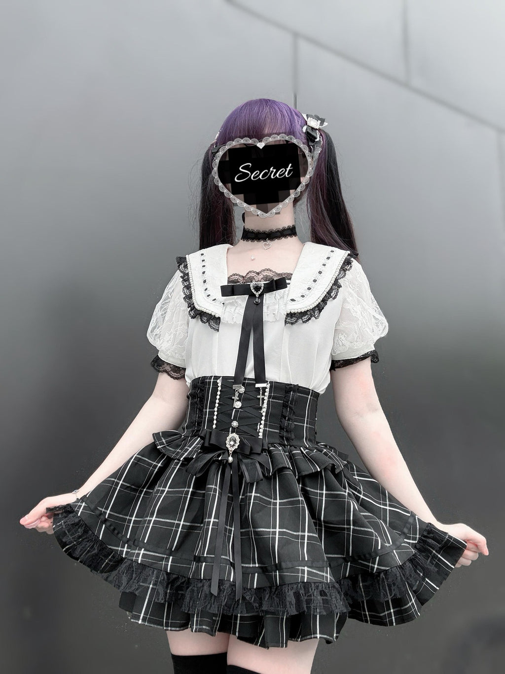 Virtual Paradise Lace Trim Sailor Collar Bow Loose Women's Short Sleeve Blouses