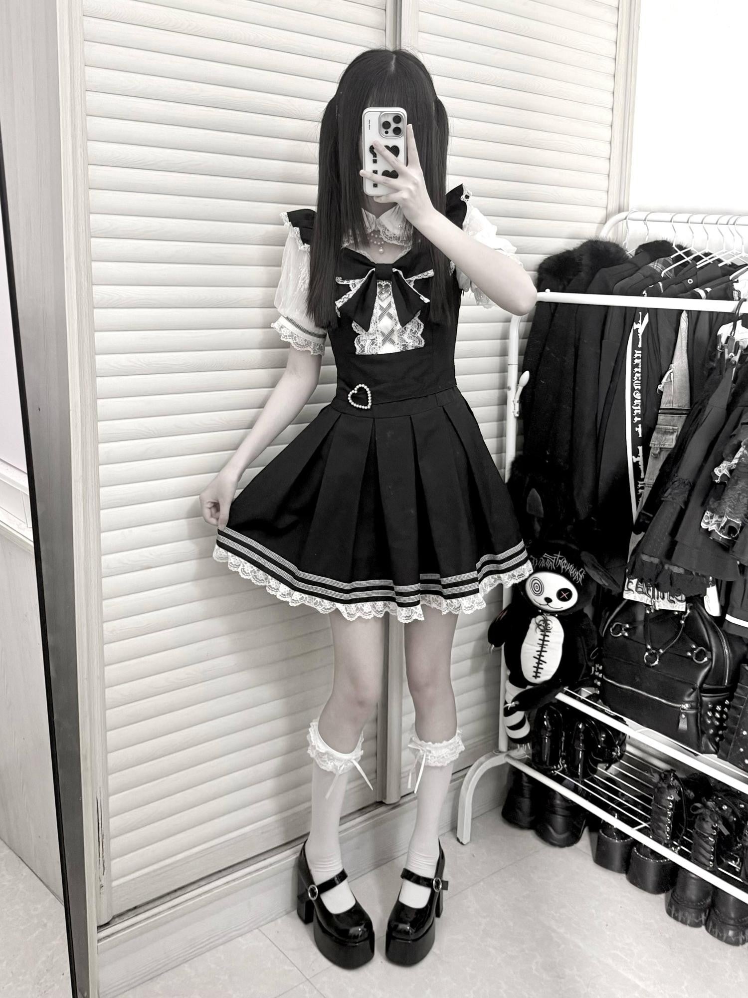 Virtual Paradise Pearl Letter Applique Kawaii Girlish Women's Lace Short Sleeve Op