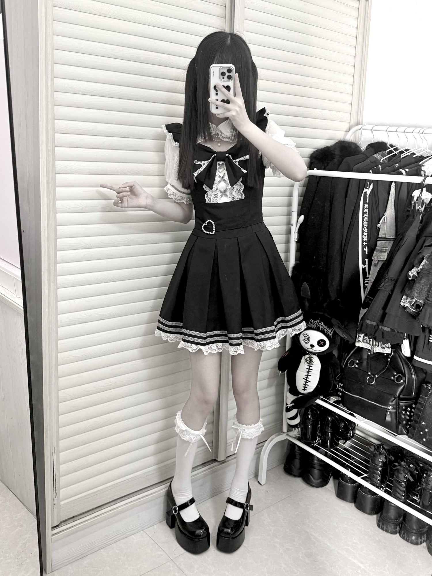 Virtual Paradise Pearl Letter Applique Kawaii Girlish Women's Lace Short Sleeve Op