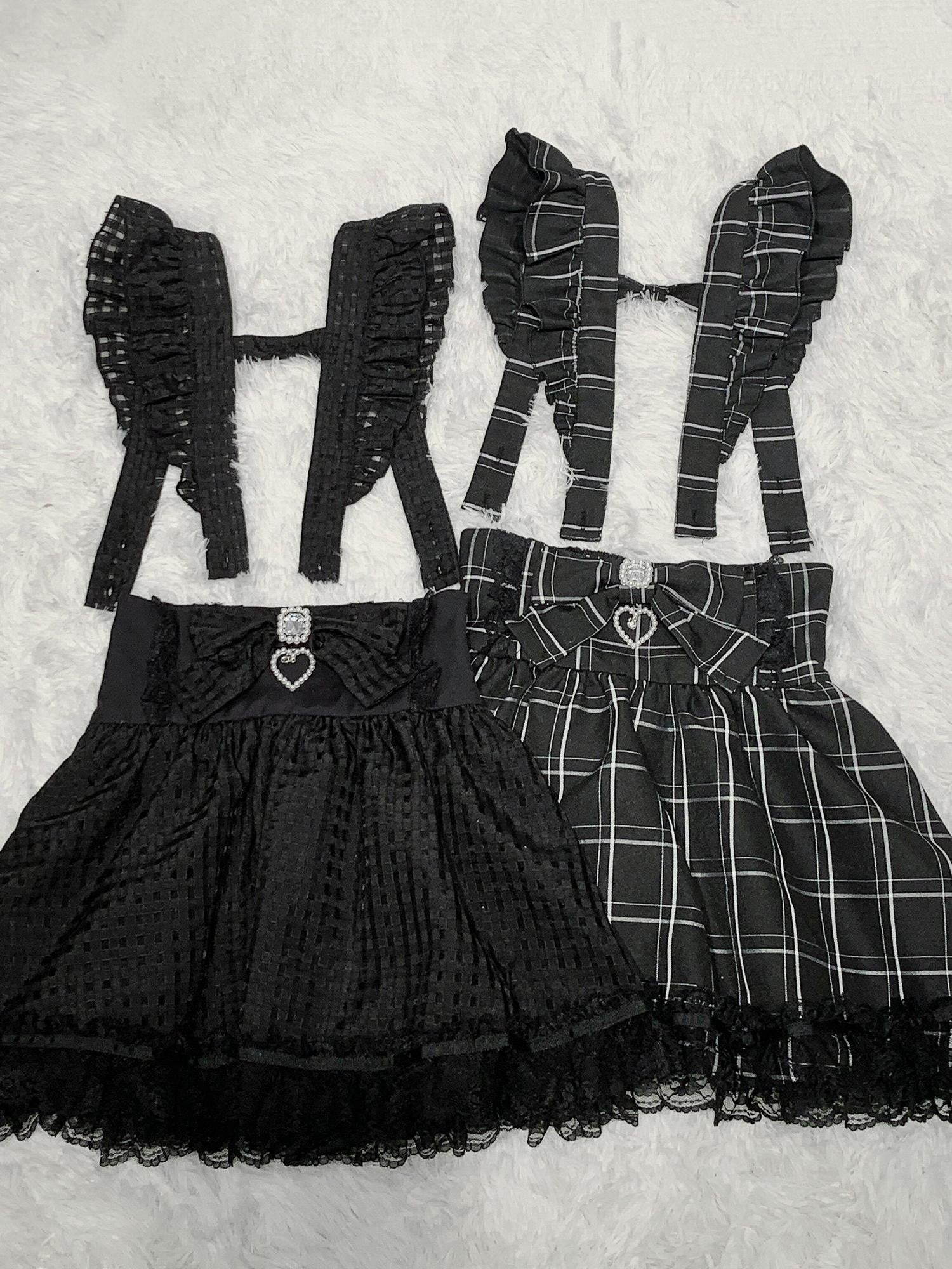 Virtual Paradise Plaid Bow Lace Heart Strappy High Waist Women's Outlast Jsk / Jumper Skirts