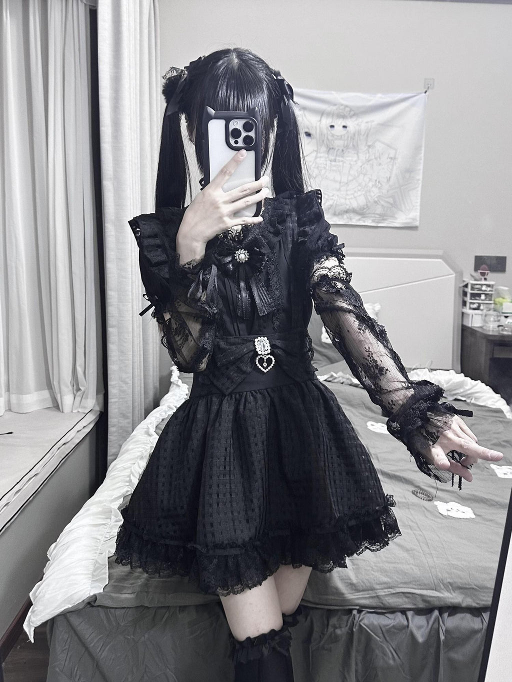 Virtual Paradise Plaid Bow Lace Heart Strappy High Waist Women's Outlast Jsk / Jumper Skirts