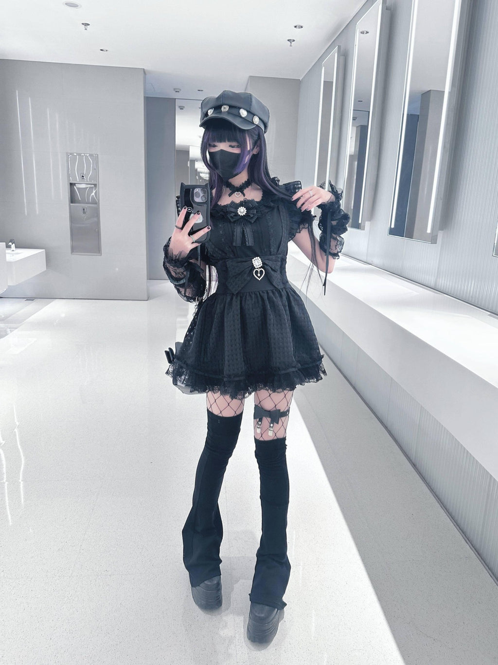 Virtual Paradise Plaid Bow Lace Heart Strappy High Waist Women's Outlast Jsk / Jumper Skirts