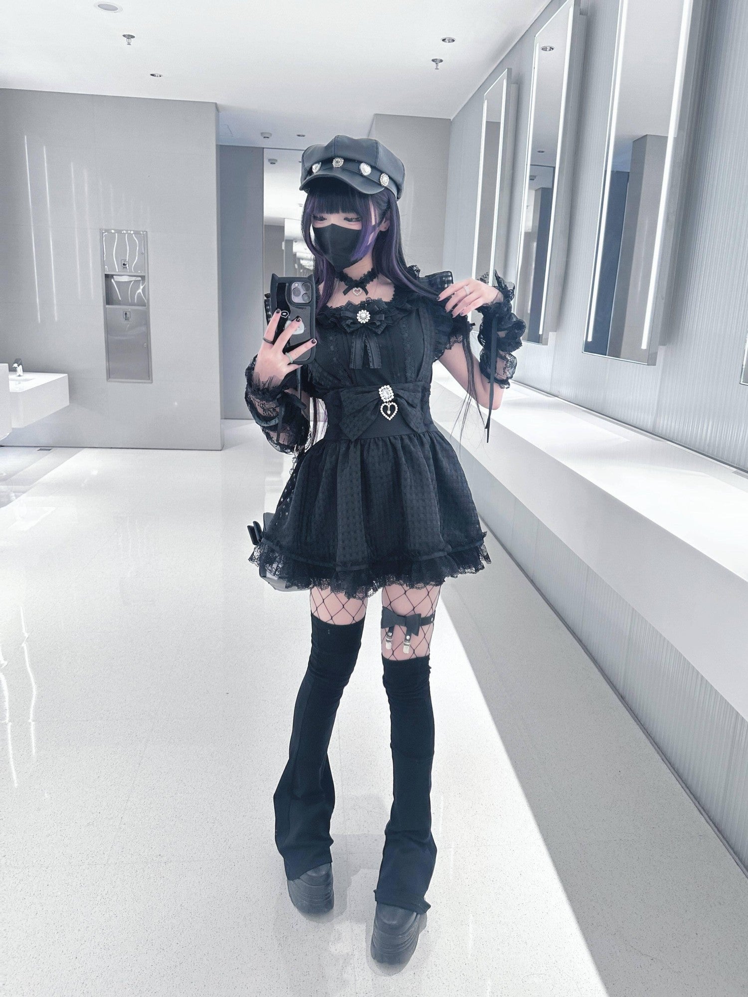 Virtual Paradise Plaid Bow Lace Heart Strappy High Waist Women's Outlast Jsk / Jumper Skirts