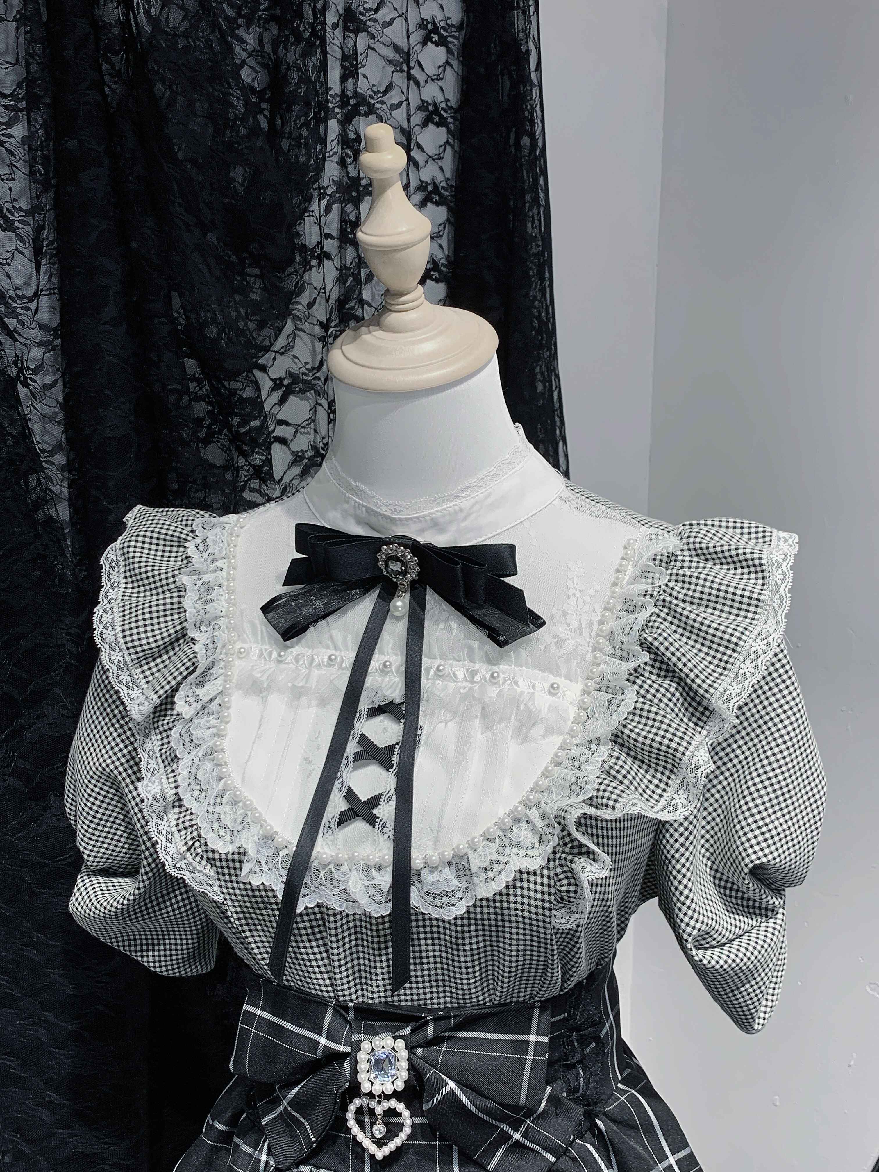 Virtual_Paradise_Plaid_Bow_Pearl_Kawaii_Japanese_Women's_Lace_Short_Sleeve_Blouses_959599547469_MISSTT