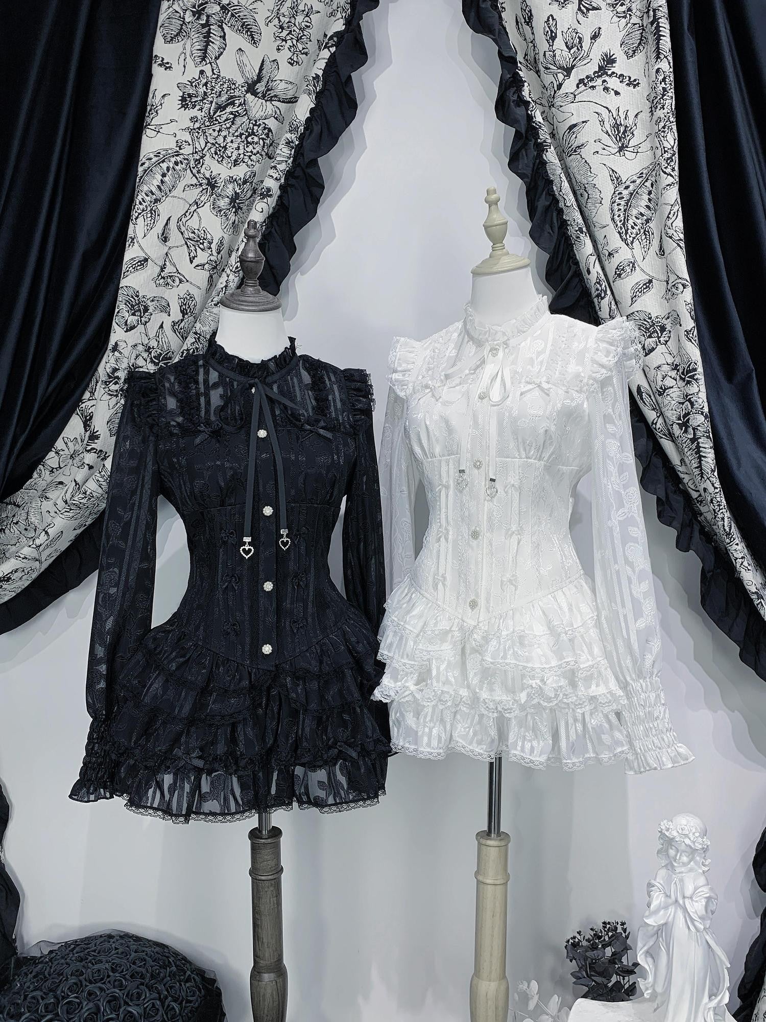 Virtual Paradise Rose Cutwork Lace Pumpkin Bloomers Women's Sheer Long Sleeve Blouses