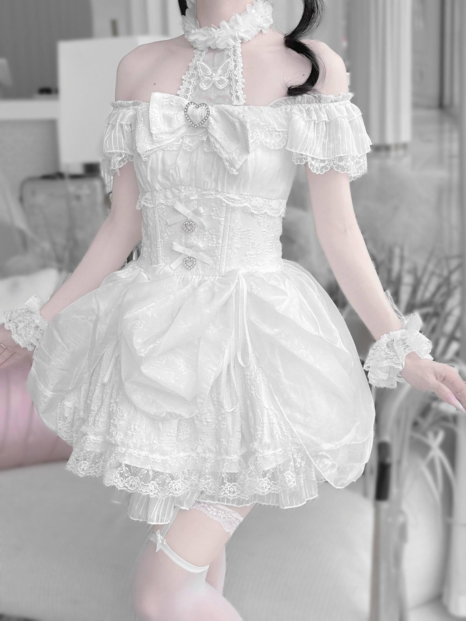 Virtual Paradise Rose Print Lace Halter Gathered Hem Women's Jsk / Jumper Skirts