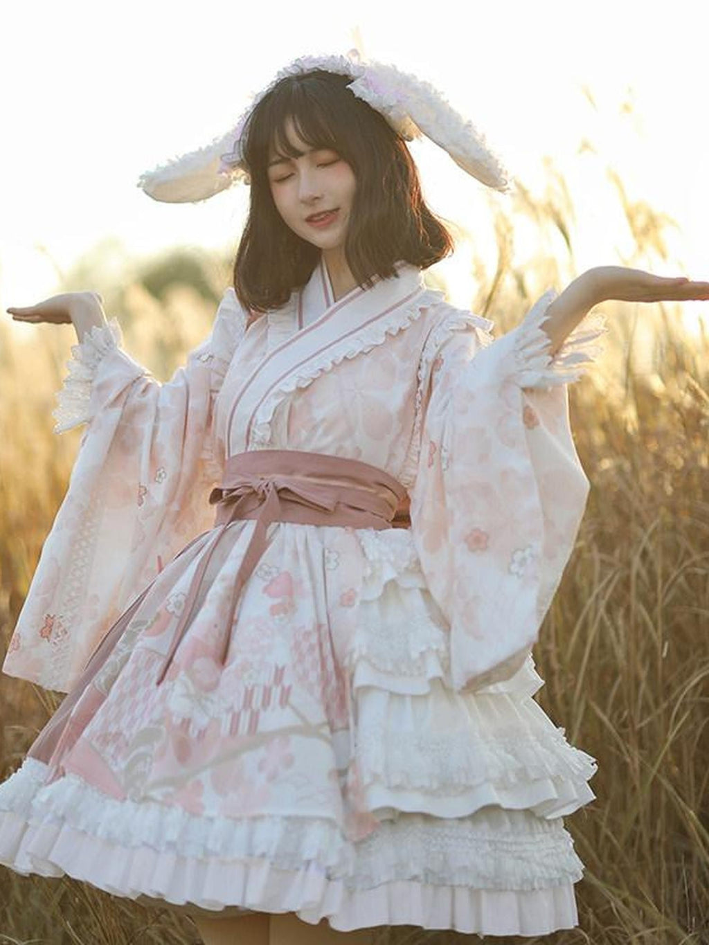 With PUJI Alice Inspired Japanese Lolita Flared Skirt Loose Women's Long Sleeve Op