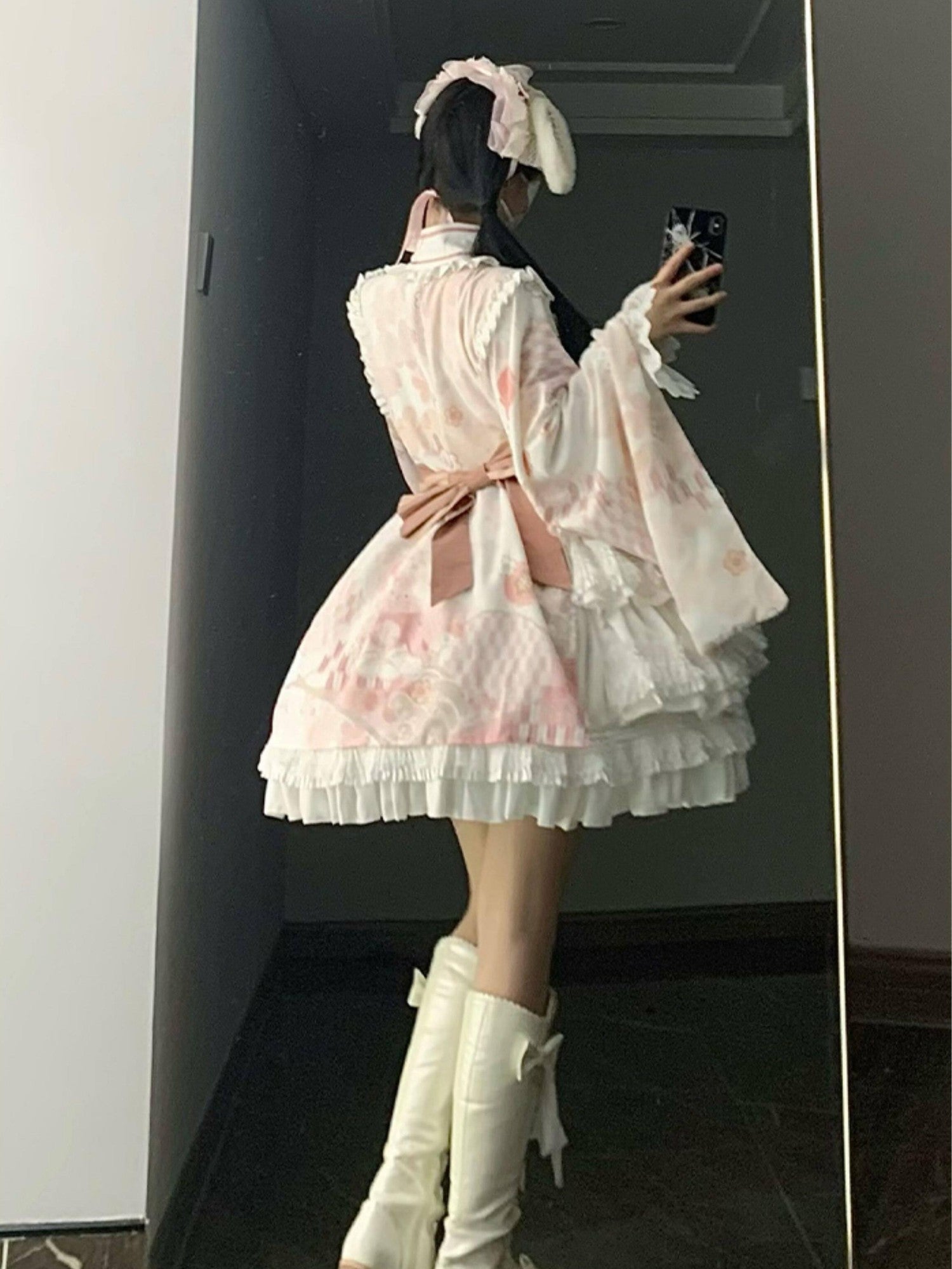 With PUJI Alice Inspired Japanese Lolita Flared Skirt Loose Women's Long Sleeve Op