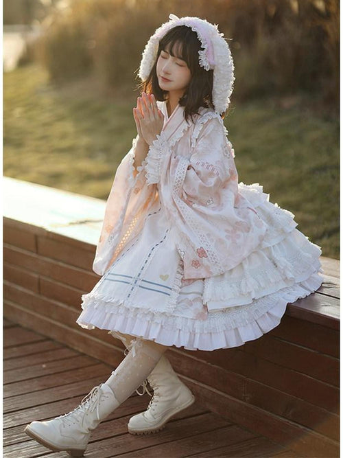 With PUJI Alice Inspired Japanese Lolita Flared Skirt Loose Women's Long Sleeve Op