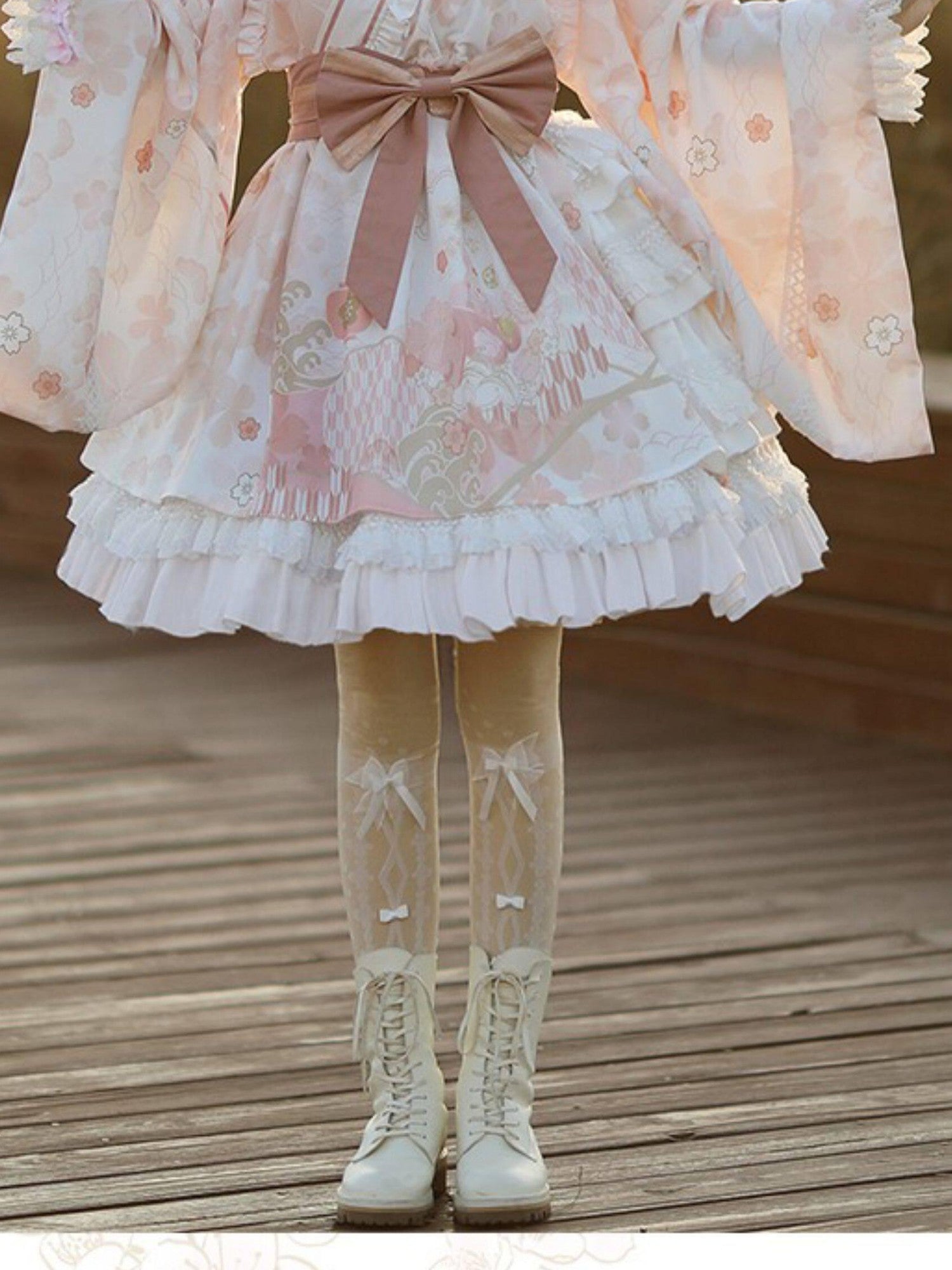 With PUJI Alice Inspired Japanese Lolita Flared Skirt Loose Women's Long Sleeve Op