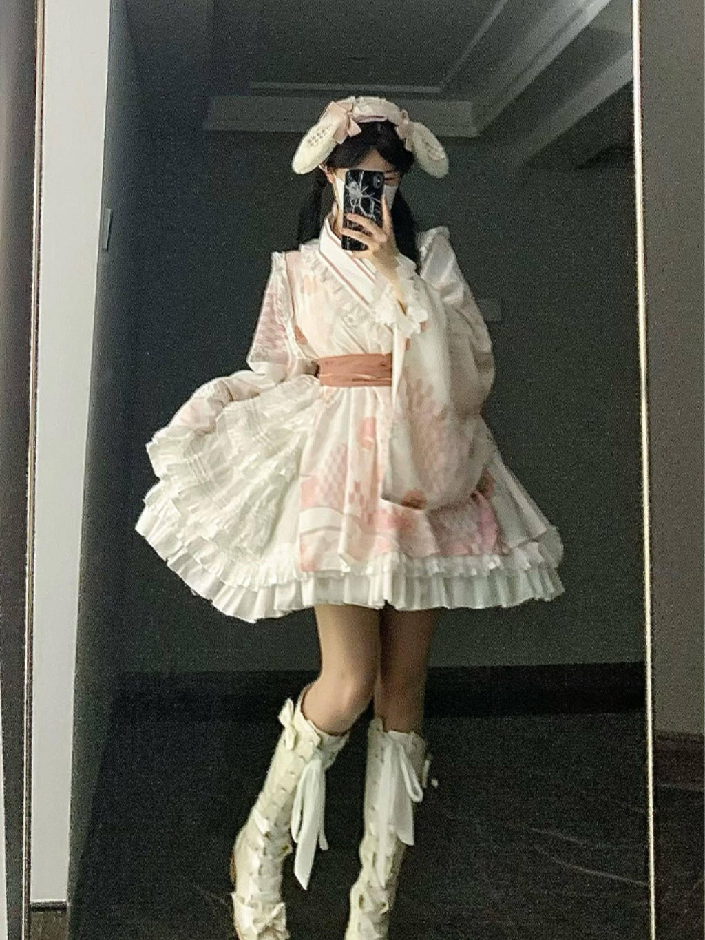 With PUJI Alice Inspired Japanese Lolita Flared Skirt Loose Women's Long Sleeve Op