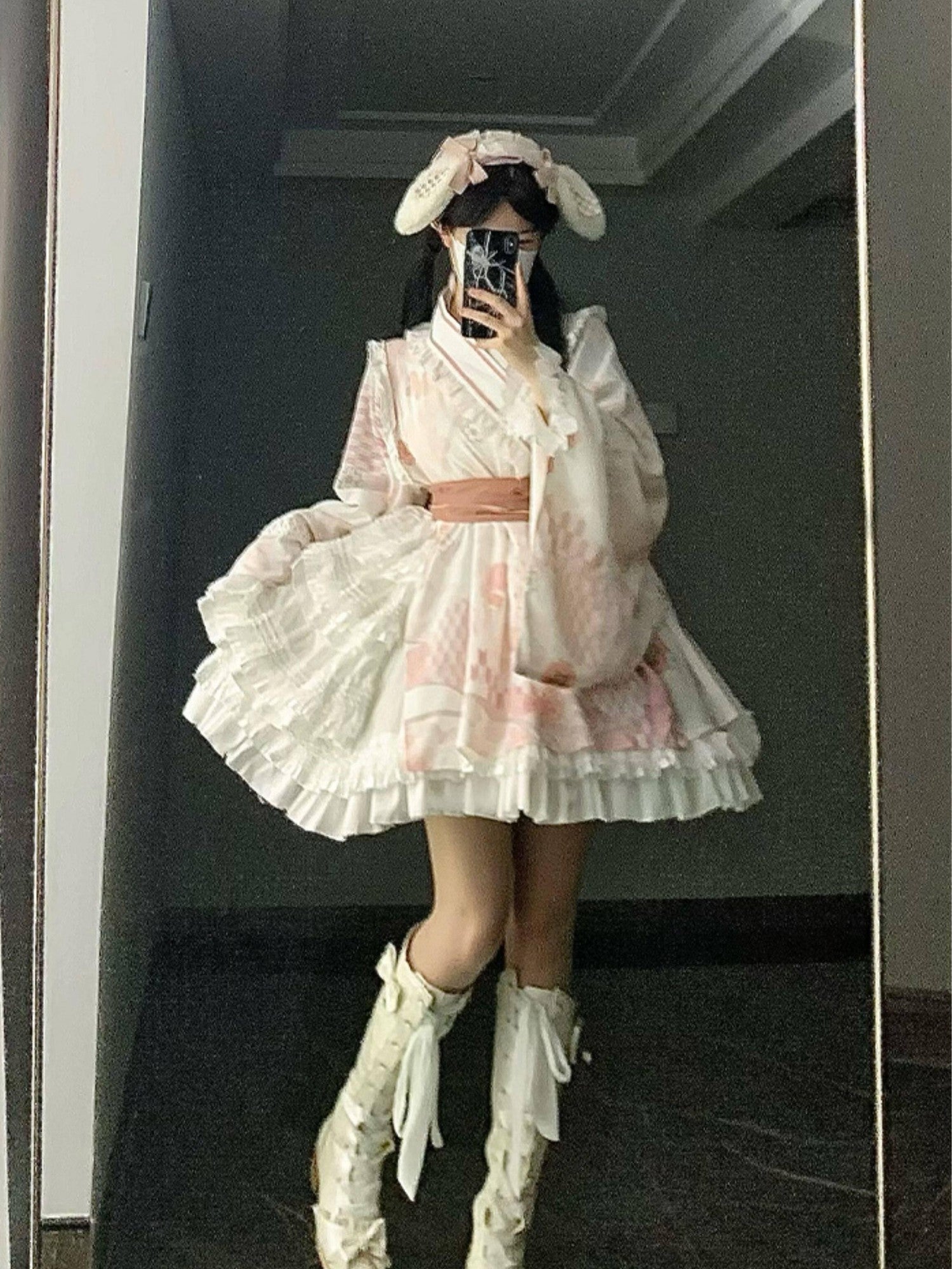 With PUJI Alice Inspired Japanese Lolita Flared Skirt Loose Women's Long Sleeve Op