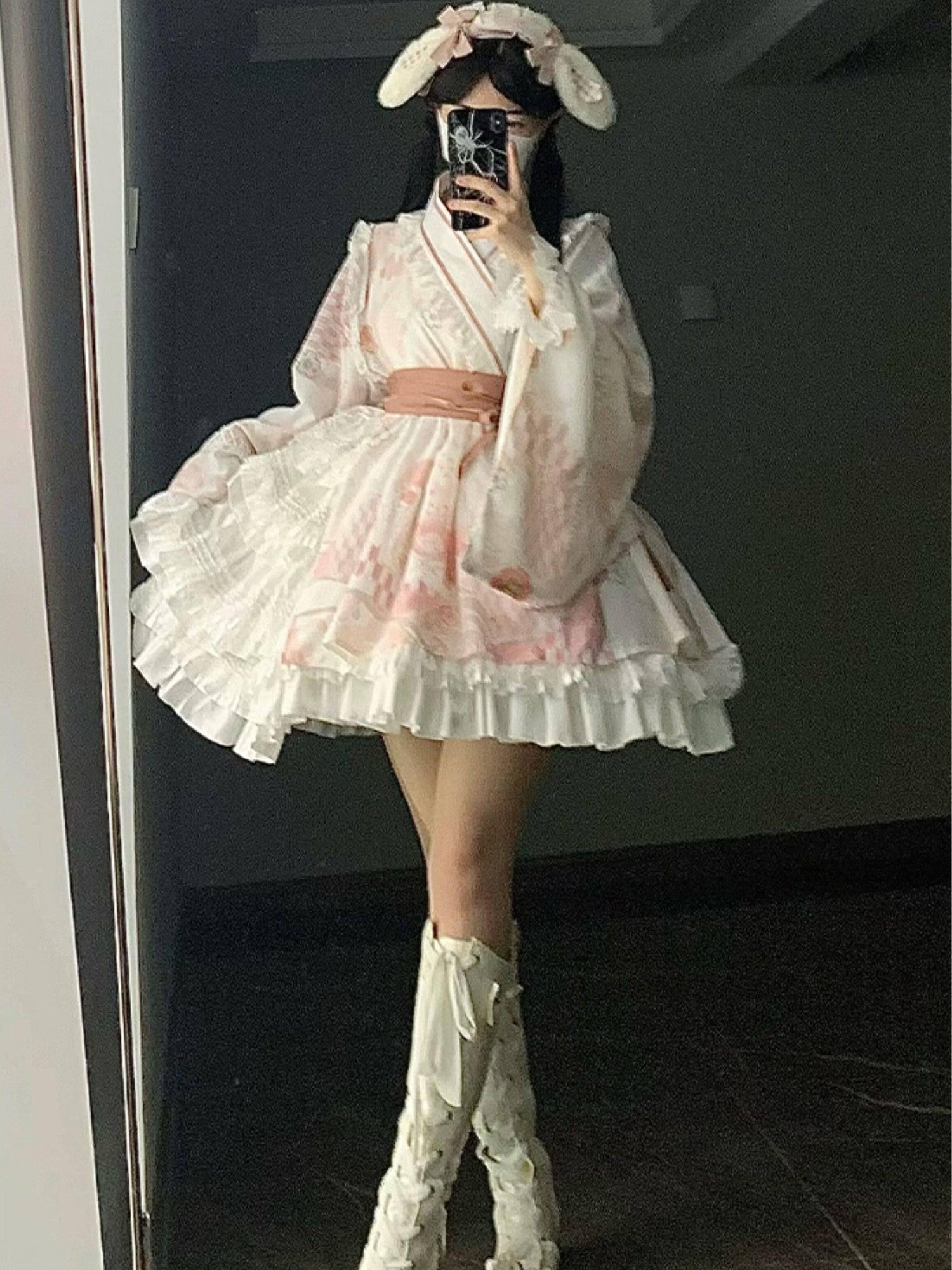 With PUJI Alice Inspired Japanese Lolita Flared Skirt Loose Women's Long Sleeve Op