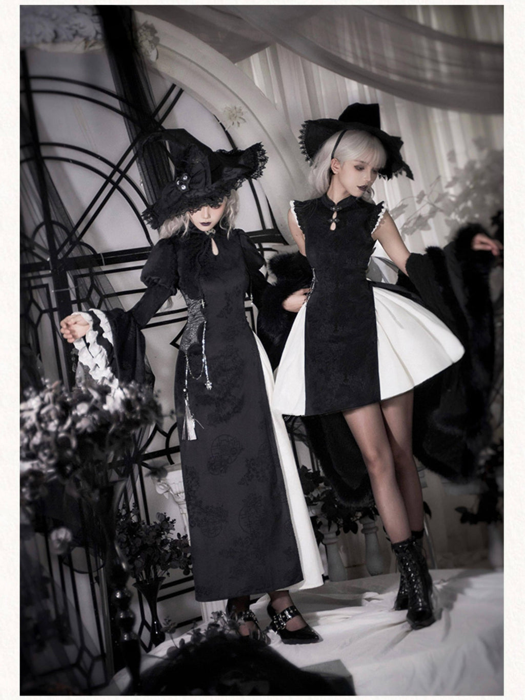 With PUJI Black Hooded Gothic Brooch Women's Thick Fleece Lined Long Cloaks