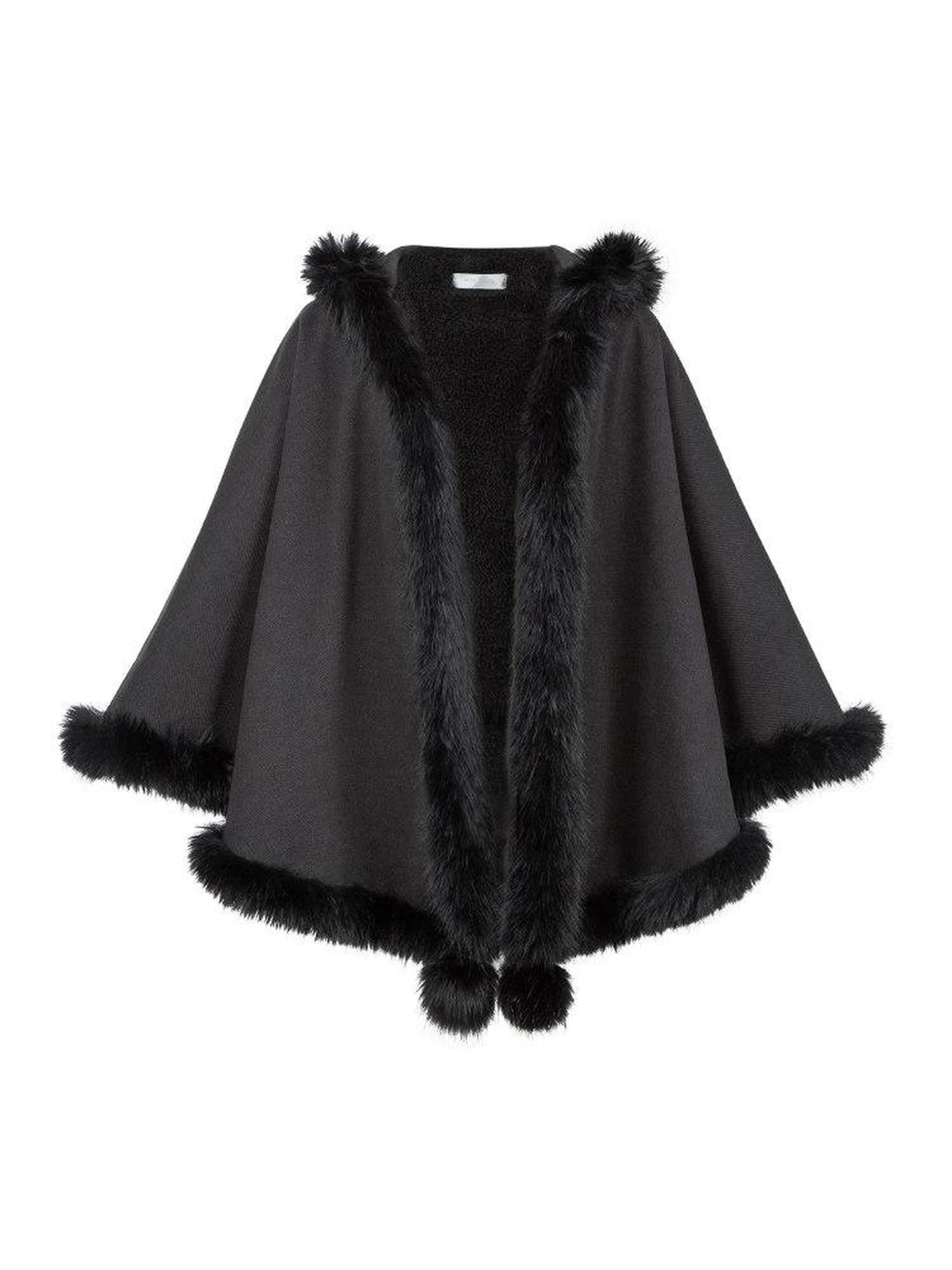 With PUJI Black Hooded Gothic Brooch Women's Thick Fleece Lined Long Cloaks