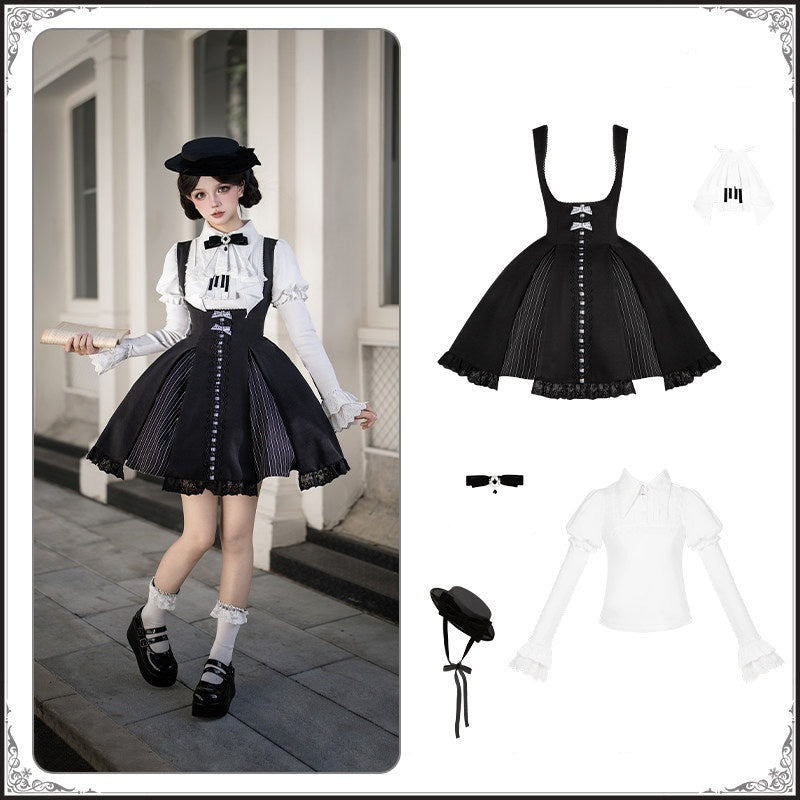 With_PUJI_Black_White_Lace_Hem_Bustier_Lolita_Women's_Full_Coordination_Sets_1009847717149_MISSTT