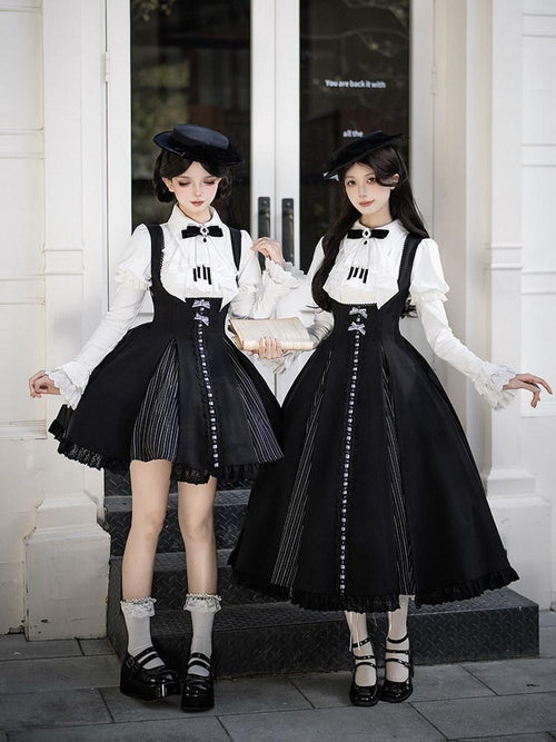 With PUJI Black White Lace Hem Bustier Lolita Women's Full Coordination Sets