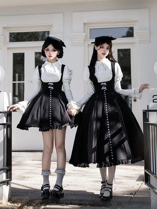 With PUJI Black White Lace Hem Bustier Lolita Women's Full Coordination Sets